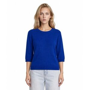 Talbots 100% Cashmere Sweater Womens Size Medium Royal Blue Crew Neck 3/4 Sleeve